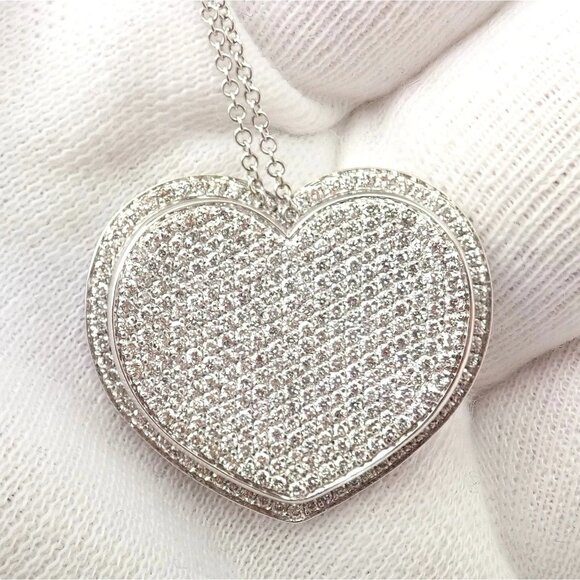New! Authentic Pasquale Bruni 18k White Gold 2.02ct Pave Diamond Heart Necklace - Picture 10 of 16